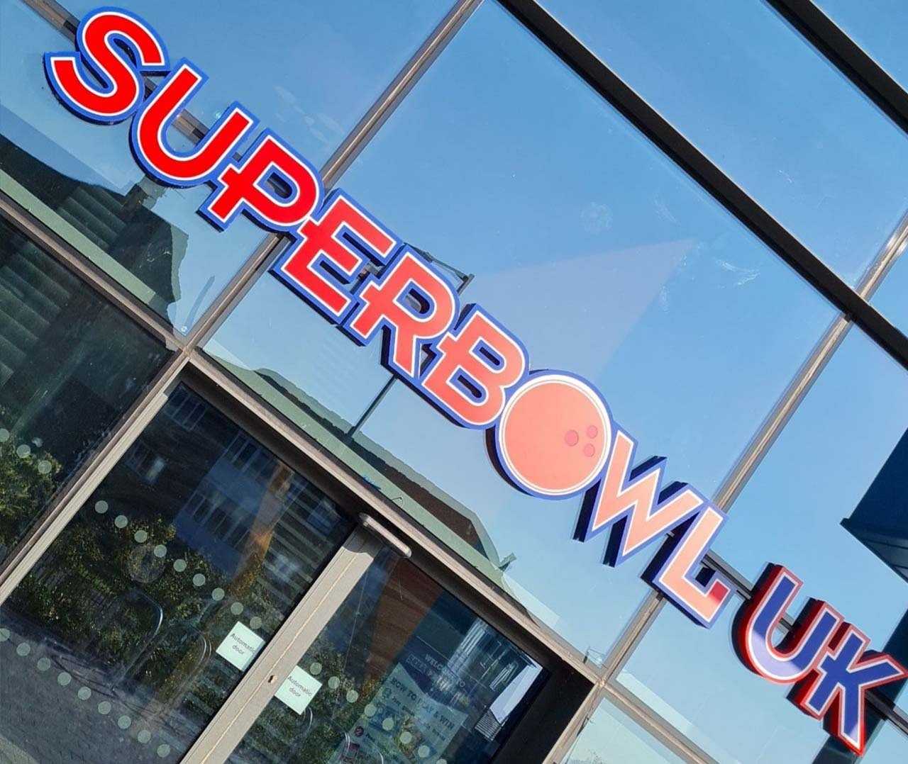 Signage on the exterior of a Superbowl UK venue