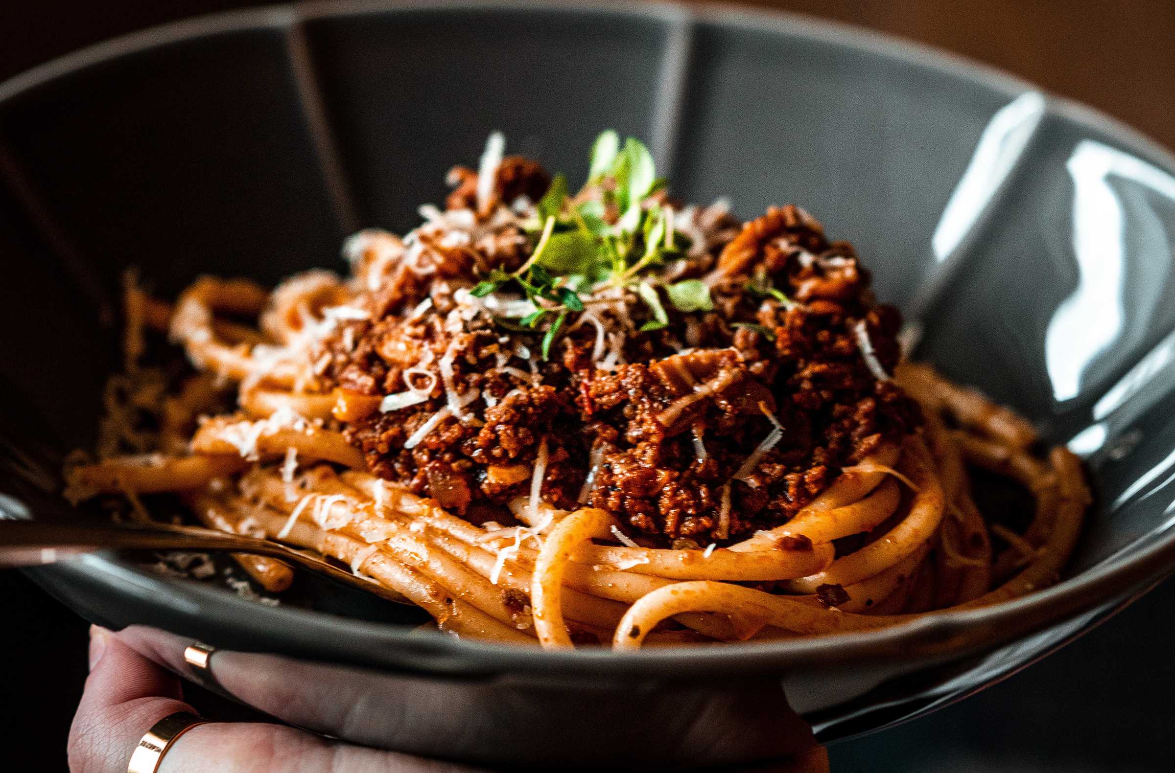 Bowl of pasta with garnish