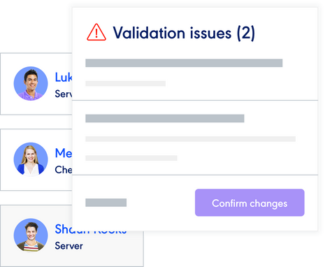 Staff scheduling validation issues highlighted within Rotaready
