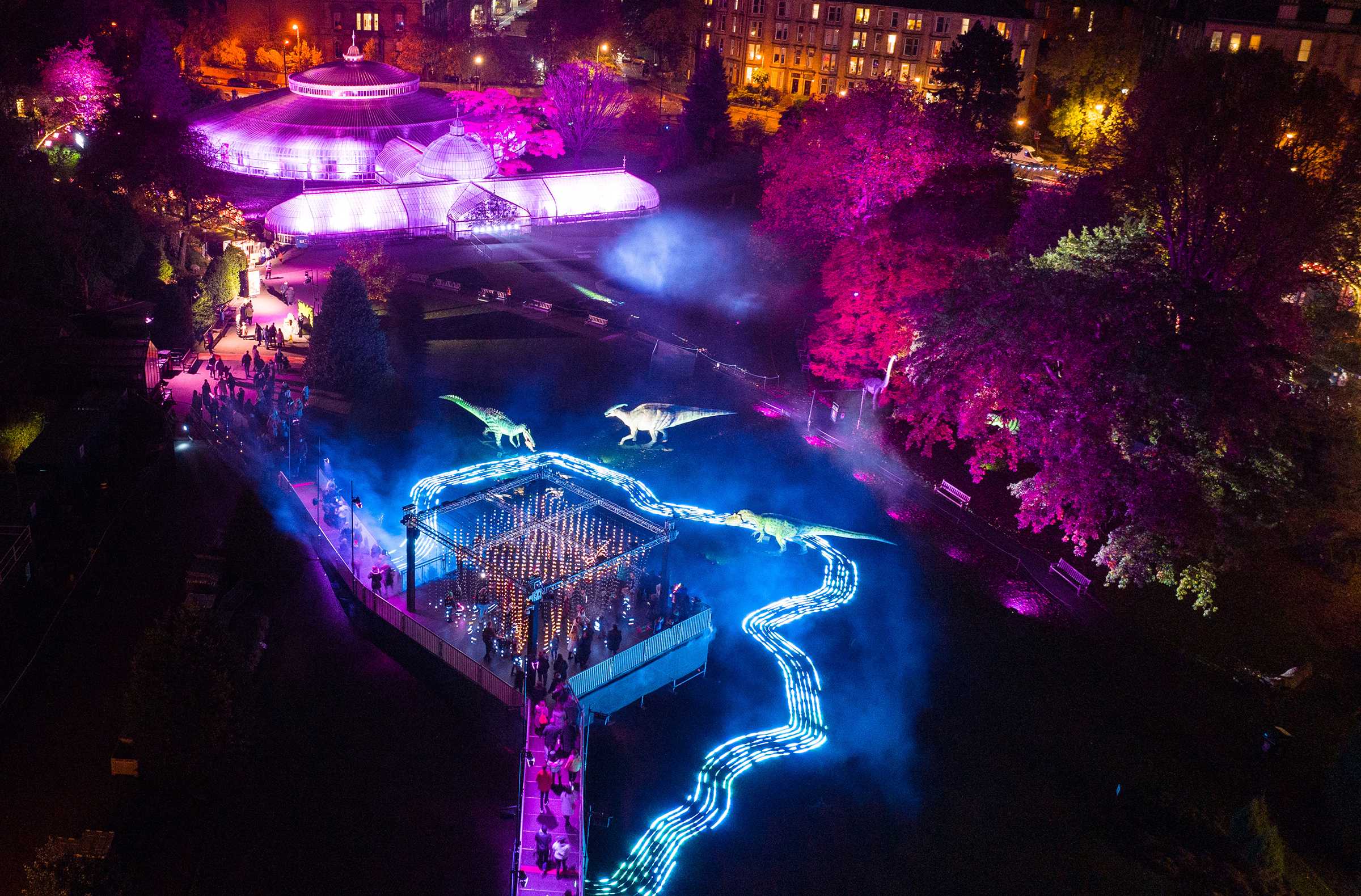 Outdoor gardens with light show