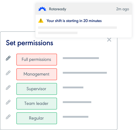 Setting permission levels within Rotaready